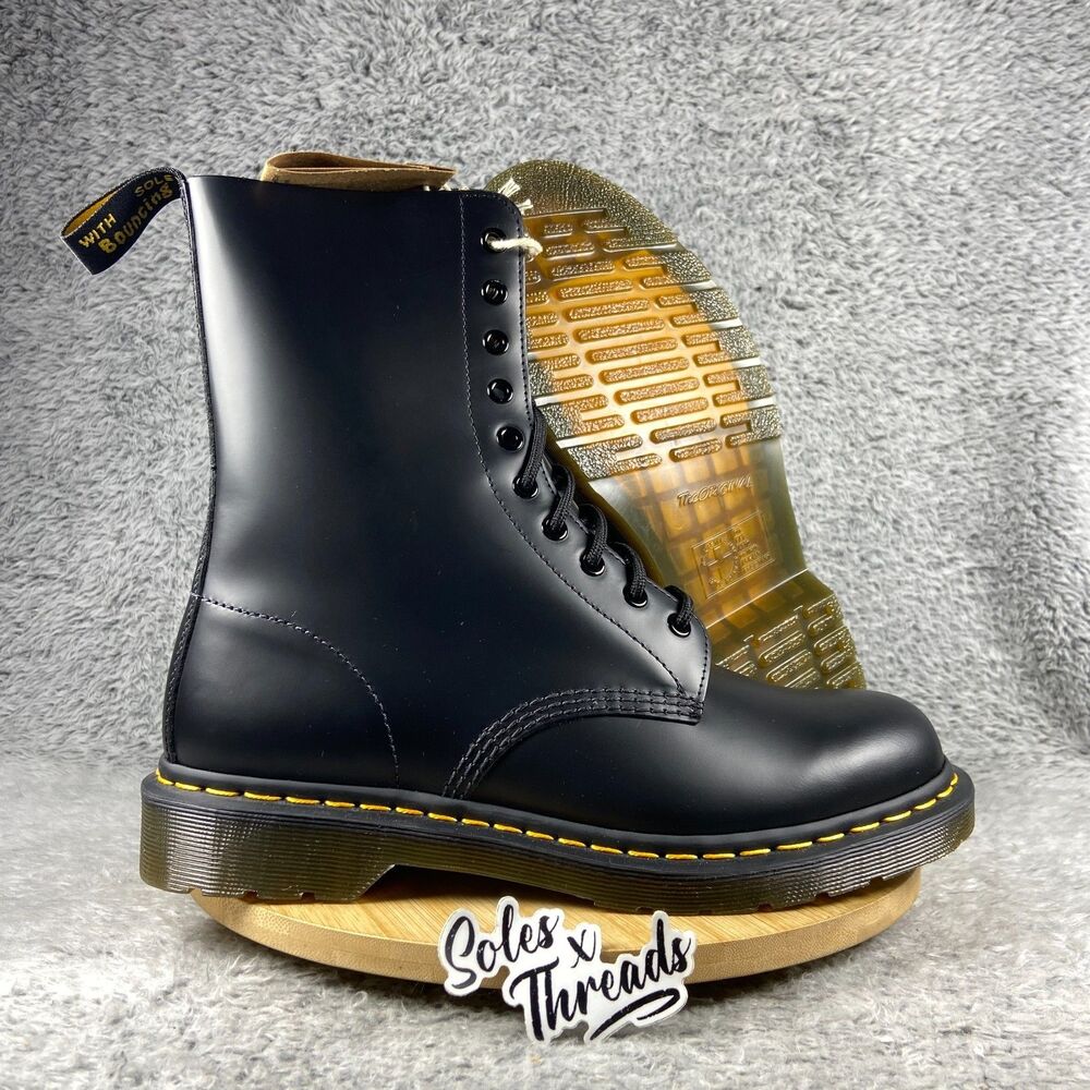 Dr. Martens 1490 10-Eye Smooth Leather Mid Calf Boots Size 10.5 Men Black